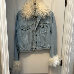 Denim Jacket with Real Fur Trim